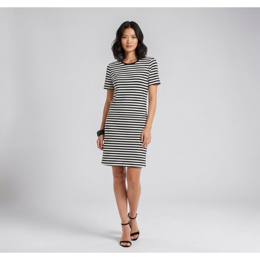 Madewell Womens Black White Striped Velour Short Sleeve Shift T-Shirt Dress XL